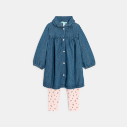 فستان دنيم خفيف وقماط مضلع بطبعة الزهور للفتيات الصغيرات